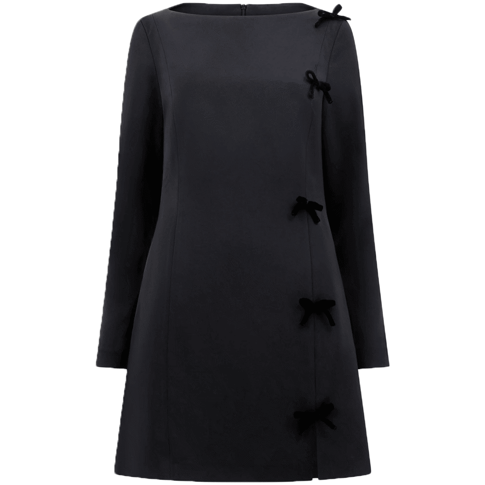 French Connection Fenix Satin Bow Long Sleeve Mini Dress